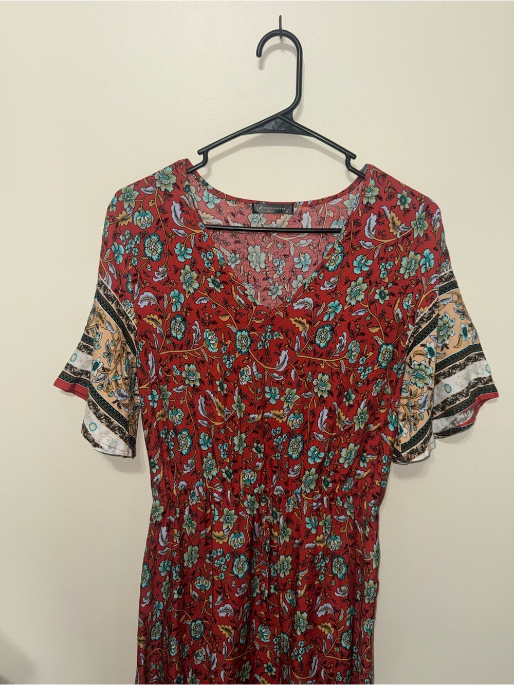 Red Floral Bohemian Midi Dress - Picture 3 of 6